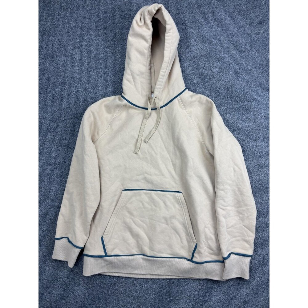 Madeleine Thompson Hoodie Sweatshirt Womens Large Beige Fleece Pullover Raglan